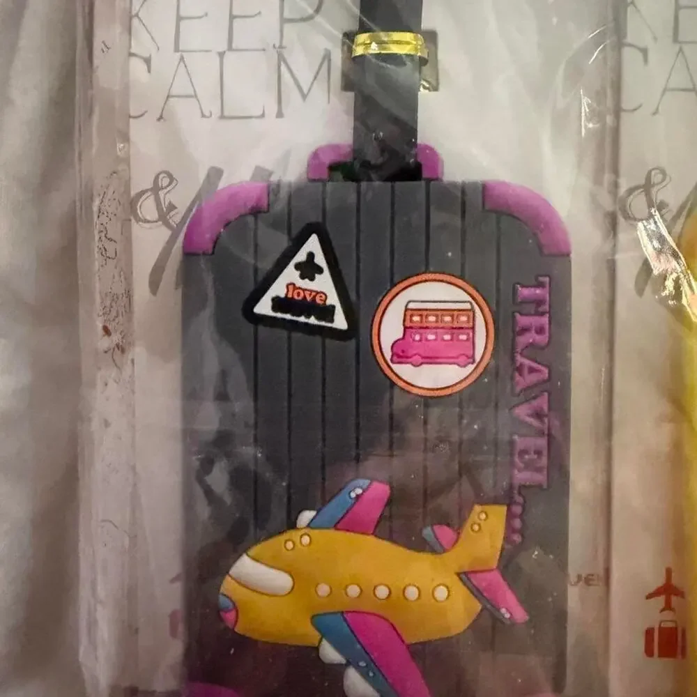 Pink and black luggage tag